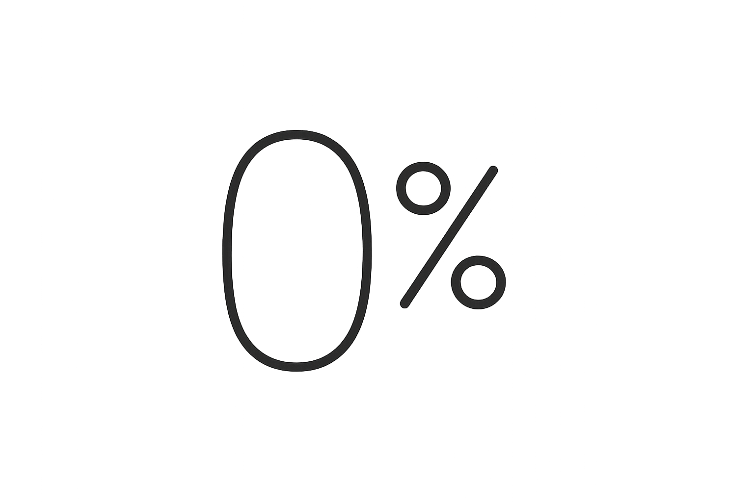 Minimalist, thin line art icon of 0%, black outline, no background, clean modern style, elegant and balanced, consistent stroke weight, vector-style, high-contrast, perfect for website use, simple and recognizable at small sizes.