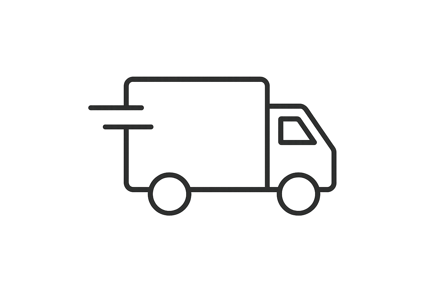 Minimalist, thin line art icon of a delivery truck , symbolizing free shipping. Black outline, no background, clean modern style, elegant and balanced, consistent stroke weight, vector-style, high-contrast, perfect for website use, simple and recognizable at small sizes. no text