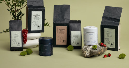 Veda Vana organic functional mushroom powders and premium Chinese teas, including Focus & Perform, Rest & Restore, and Yin Cha Snow Chrysanthemum, Dian Hong, Steam Jade, and Jasmine Ballet.